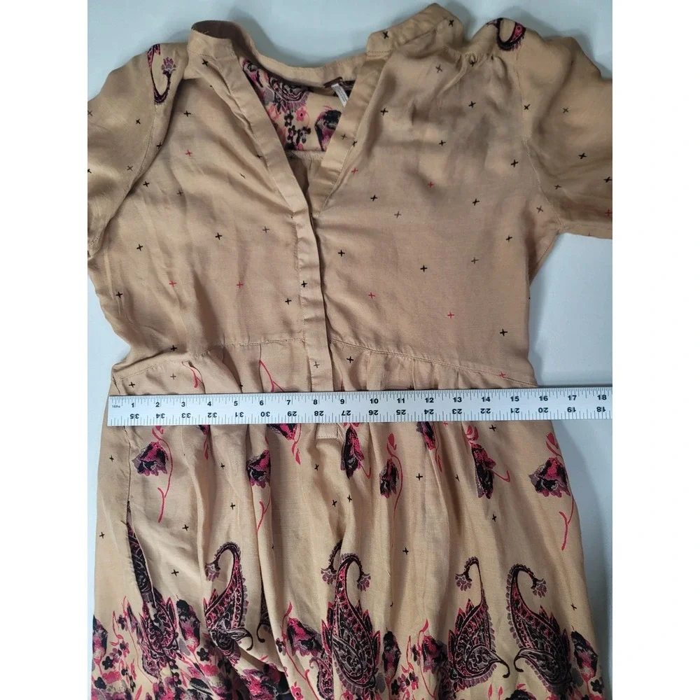 Free People Boho Mini Dress Small Paisley Floral Peasant‎ Tunic Pockets